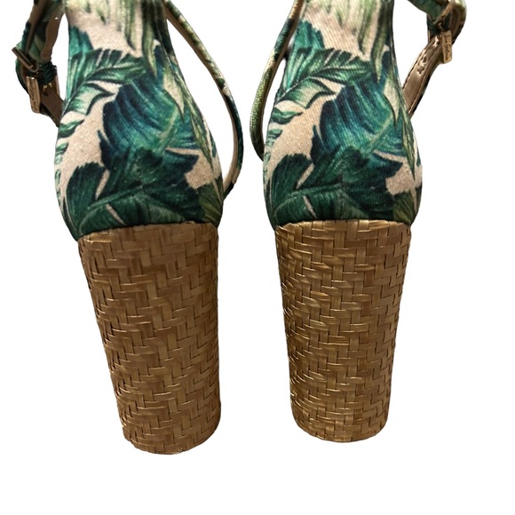 SAM EDELMAN Women's Cream & Green Leaf Print Tropical Open Toe Block Heel-Sz 8.5 - Picture 10 of 14
